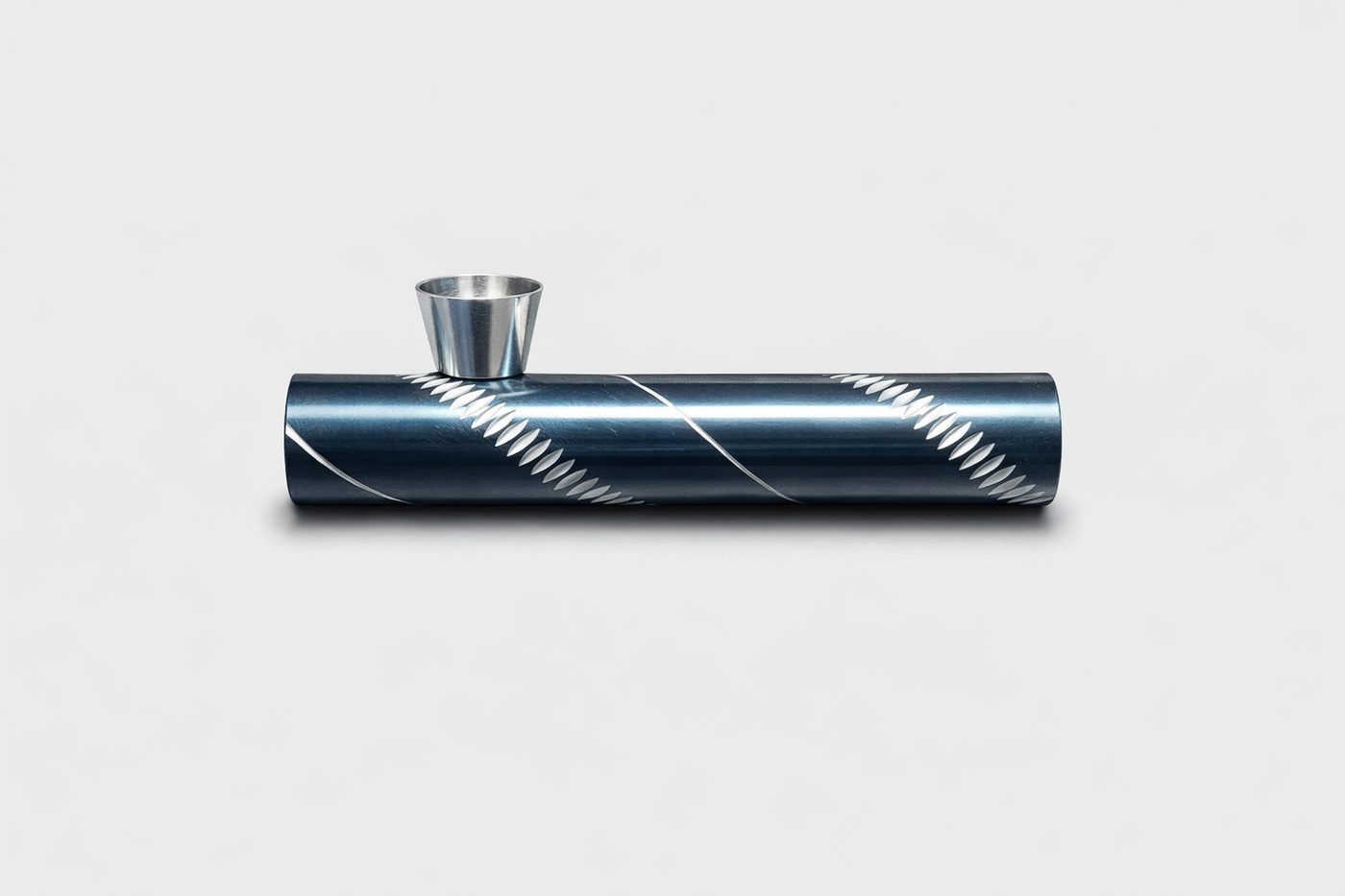 Spiral pattern metal tobacco pipe, front view